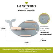Wandregal in Wal-Form (grau) mit mehreren Holzleisten, ca. 51 x 29 cm, Vorbohrungen und Montagematerial, dargestellt in Frontalansicht.