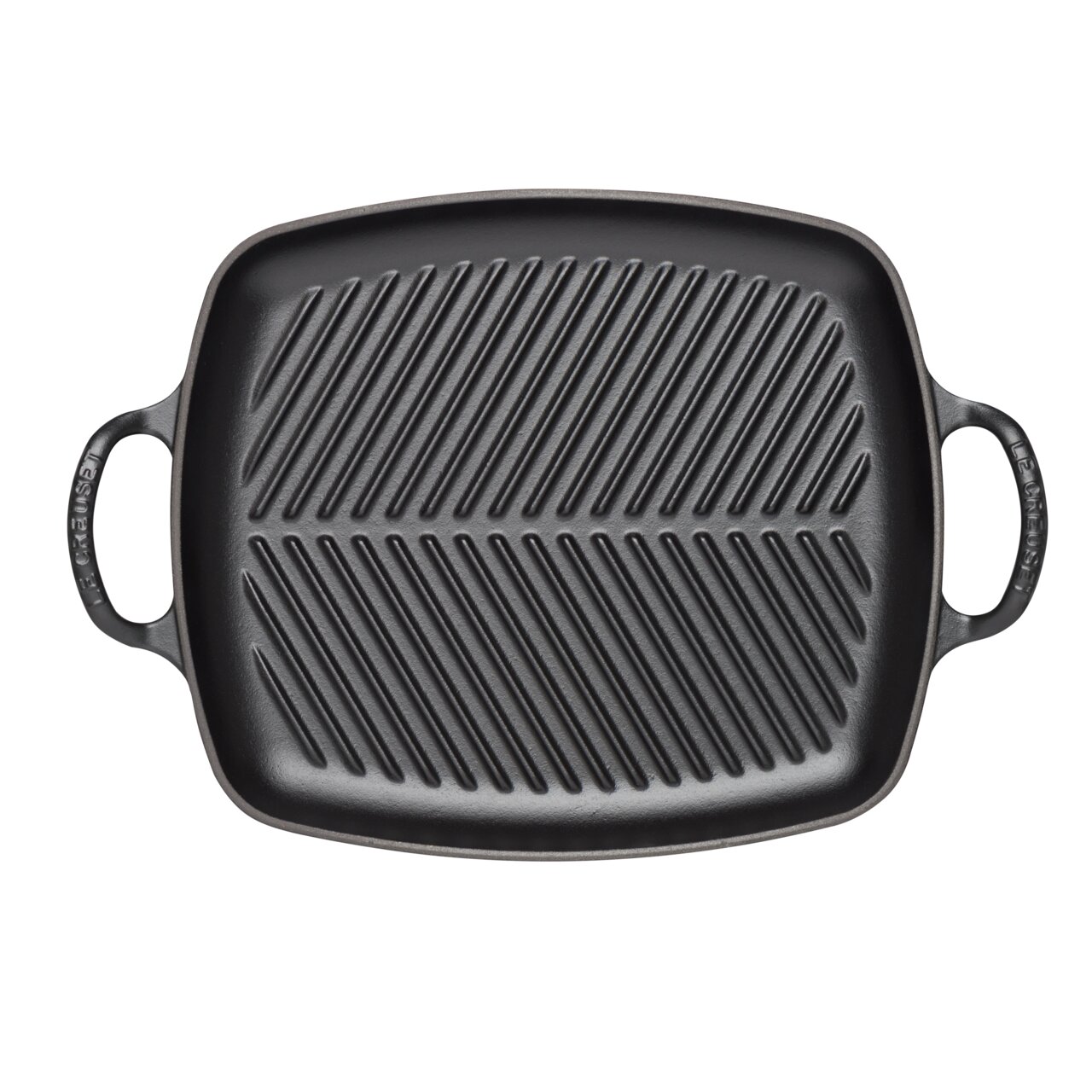 Schwarze Grillplatte 30x27 cm mit Rillen, Draufsicht