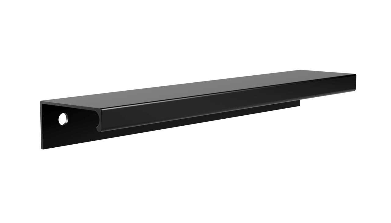 Schwarze Wandhalterung aus Metall, seitliche Perspektive
