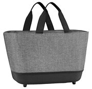 Grauer Einkaufskorb Twist Silver mit schwarzen Griffen, seitliche Perspektive