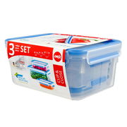 3-teiliges Frischhaltedosen-Set CLIP & CLOSE mit blauen Deckeln, seitliche Perspektive