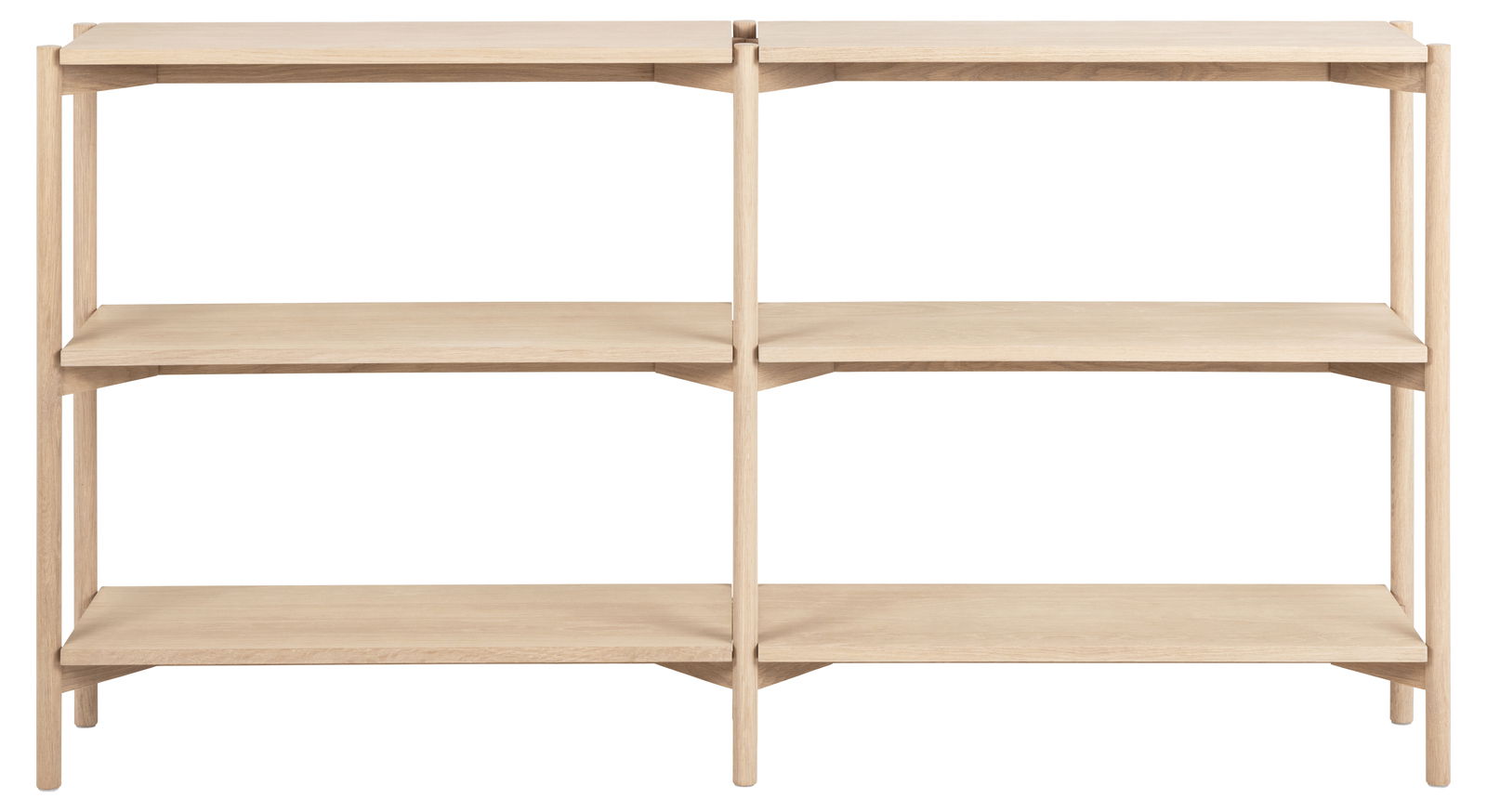 Holzregal mit drei Ebenen, frontal betrachtet