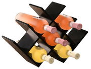 Schwarzes Weinregal aus MDF mit Platz für sechs Flaschen, seitliche Perspektive