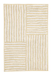 Beige-weißer Badteppich mit Streifenmuster, Draufsicht