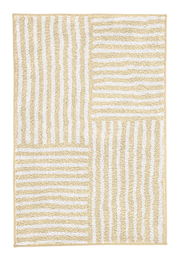 Beige-weißer Badteppich mit Streifenmuster, Draufsicht