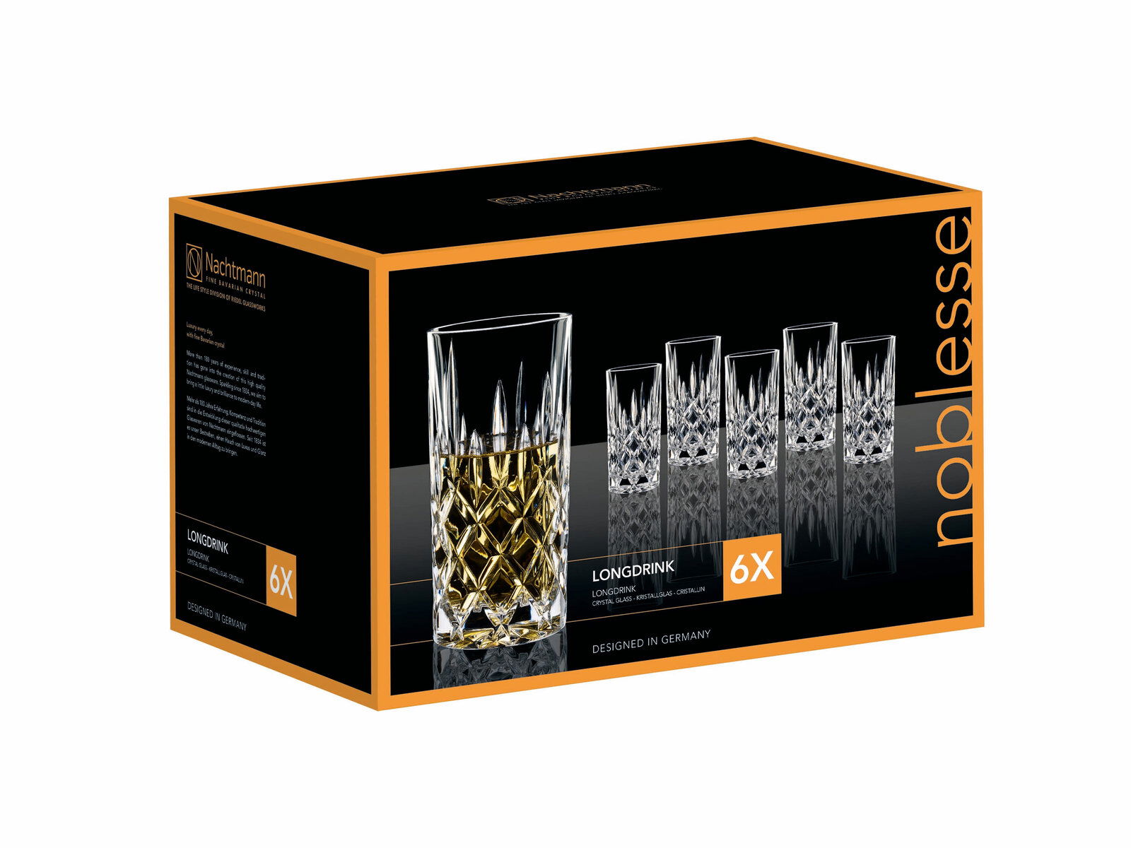 Verpackung mit sechs Longdrinkbechern Noblesse 375ml, seitliche Perspektive