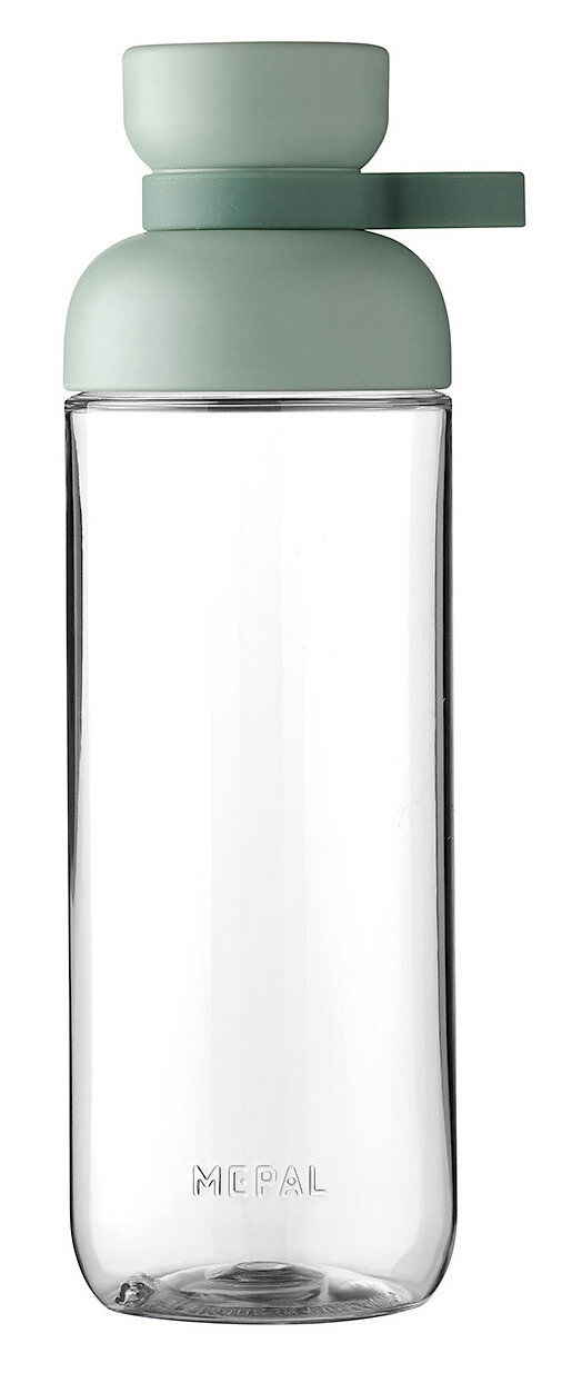 Trinkflasche Nordic Sage in Seitenansicht mit grünem Deckel und transparentem Körper