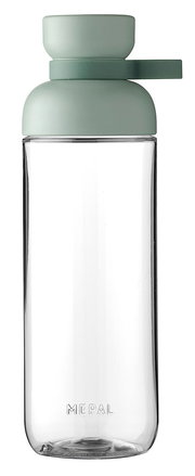 Trinkflasche Nordic Sage in Seitenansicht mit grünem Deckel und transparentem Körper