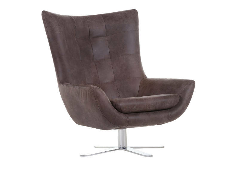 Landscape Drehsessel VALLEY Moderner brauner Drehsessel mit hoher Rückenlehne und verchromtem Fuß, seitliche Perspektive
