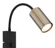 Wandleuchte aus Metall in Altmessing mit flexiblem Arm, seitliche Perspektive