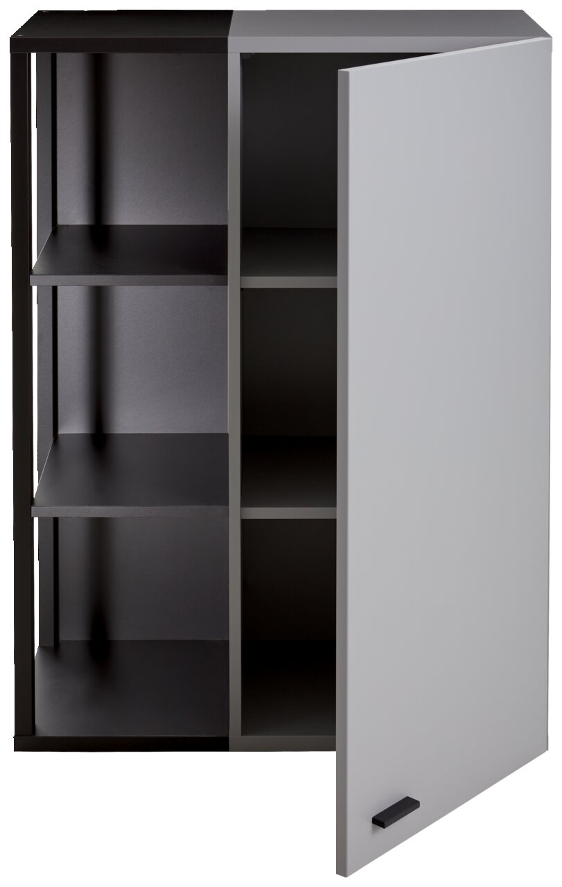 Hängeelement mit offenem Fach und geöffneter Tür, seitliche Perspektive