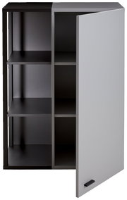 Hängeelement mit offenem Fach und geöffneter Tür, seitliche Perspektive