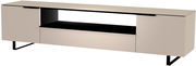Modernes XL TV-Lowboard in Beige mit schwarzem offenen Fach, seitlicher Blickwinkel