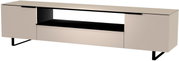 Modernes XL TV-Lowboard in Beige mit schwarzem offenen Fach, seitlicher Blickwinkel