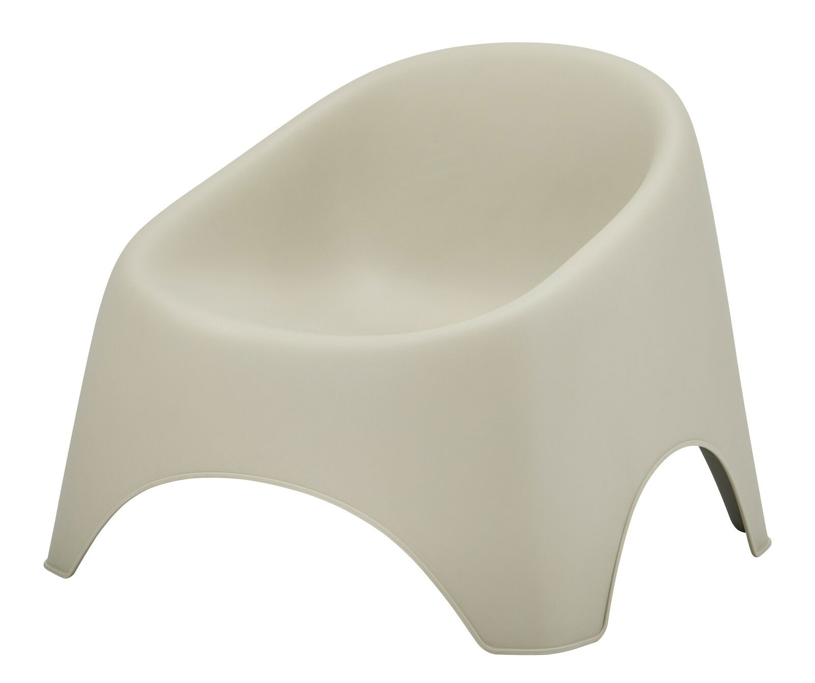 Moderner, beiger Stapelsessel aus Kunststoff, seitliche Perspektive