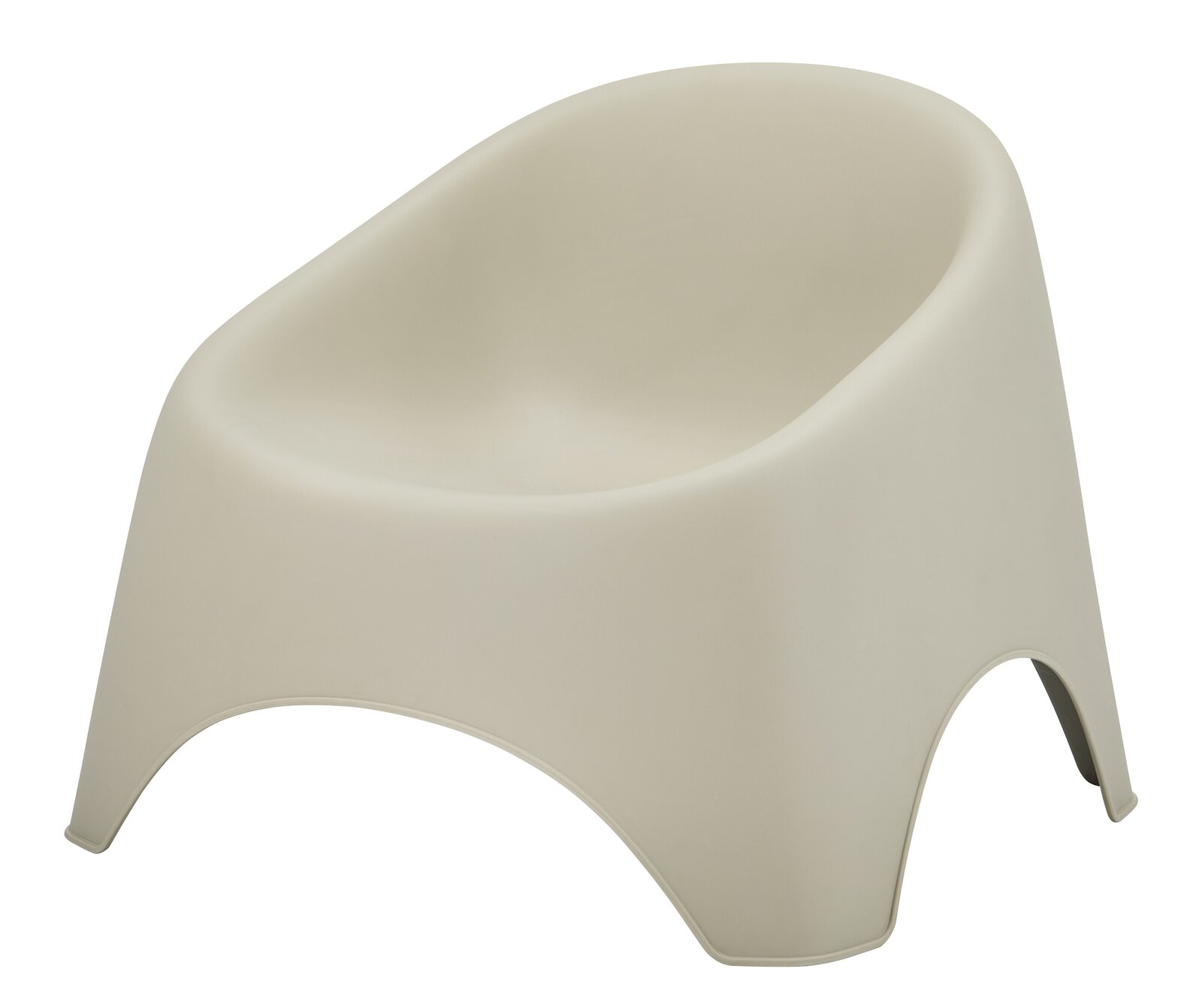 Moderner, beiger Stapelsessel aus Kunststoff, seitliche Perspektive