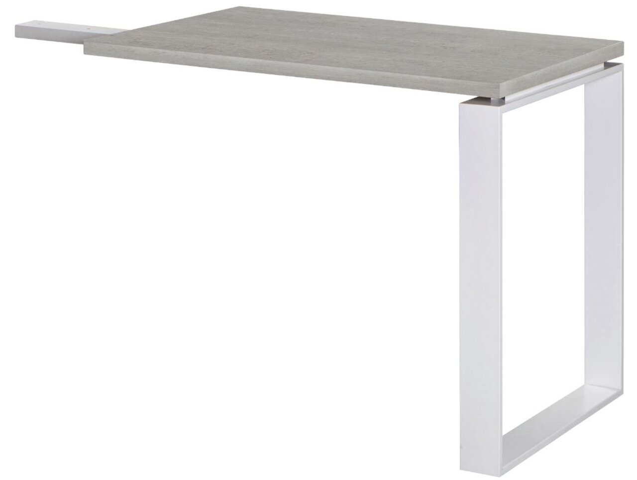 XORA Anstelltisch DIVINO Moderner Anstelltisch mit grauer Tischplatte und weißem Metallgestell, seitliche Perspektive
