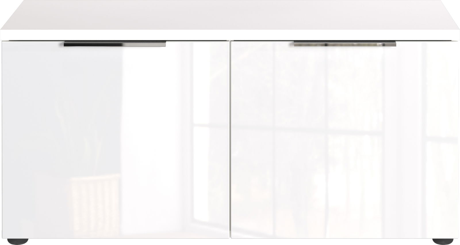 Weiße Schuhbank mit zwei Türen, Frontansicht