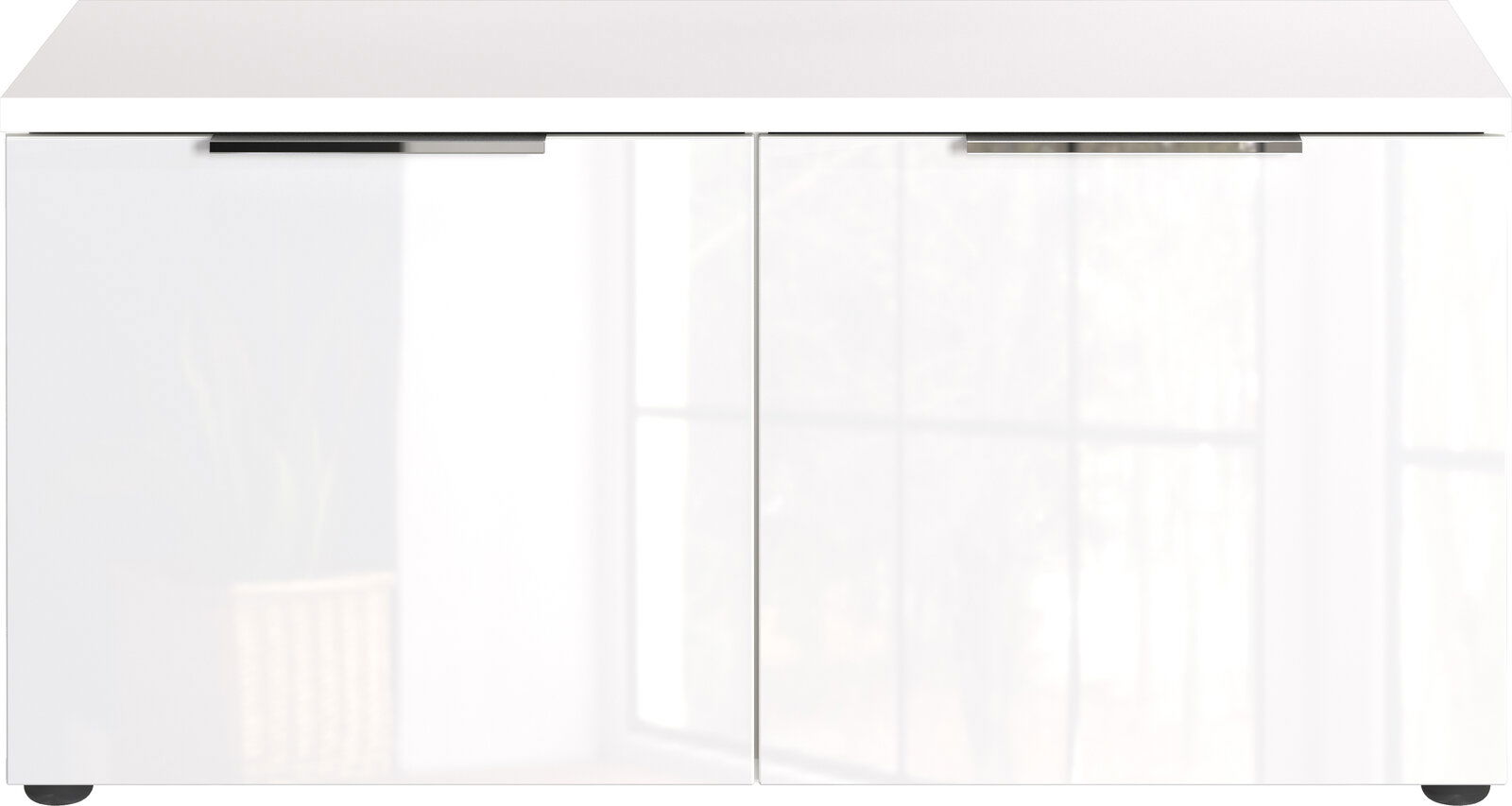 Weiße Schuhbank mit zwei Türen, Frontansicht