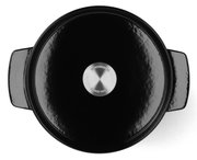 Ronde gietijzeren braadpan in zwart, bovenaanzicht