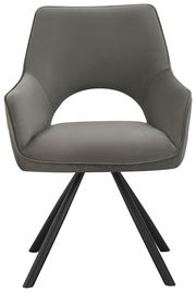 Moderner grauer Armlehnstuhl mit schwarzem Metallgestell, Frontalansicht