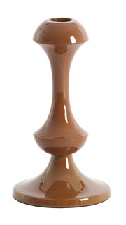 Brauner Kerzenständer aus Keramik in eleganter, geschwungener Form, frontal abgebildet.