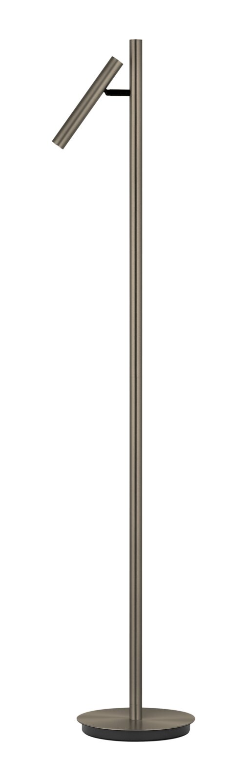 Moderne led-staande lamp en leeslamp in zijaanzicht, met een slank, minimalistisch ontwerp en een verstelbare leesarm.