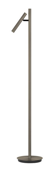 Moderne led-staande lamp en leeslamp in zijaanzicht, met een slank, minimalistisch ontwerp en een verstelbare leesarm.