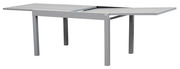 Moderner grauer Gartentisch mit erweiterbarer Tischplatte, seitliche Perspektive