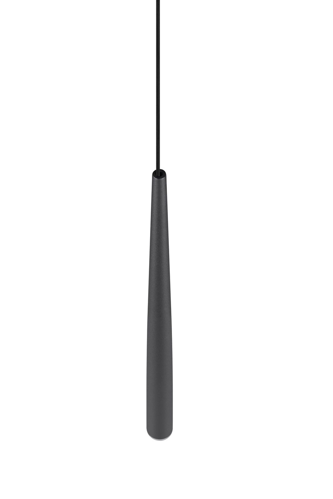 Moderne schwarze Pendelleuchte CALA in zylindrischer Form, Ansicht von vorne.