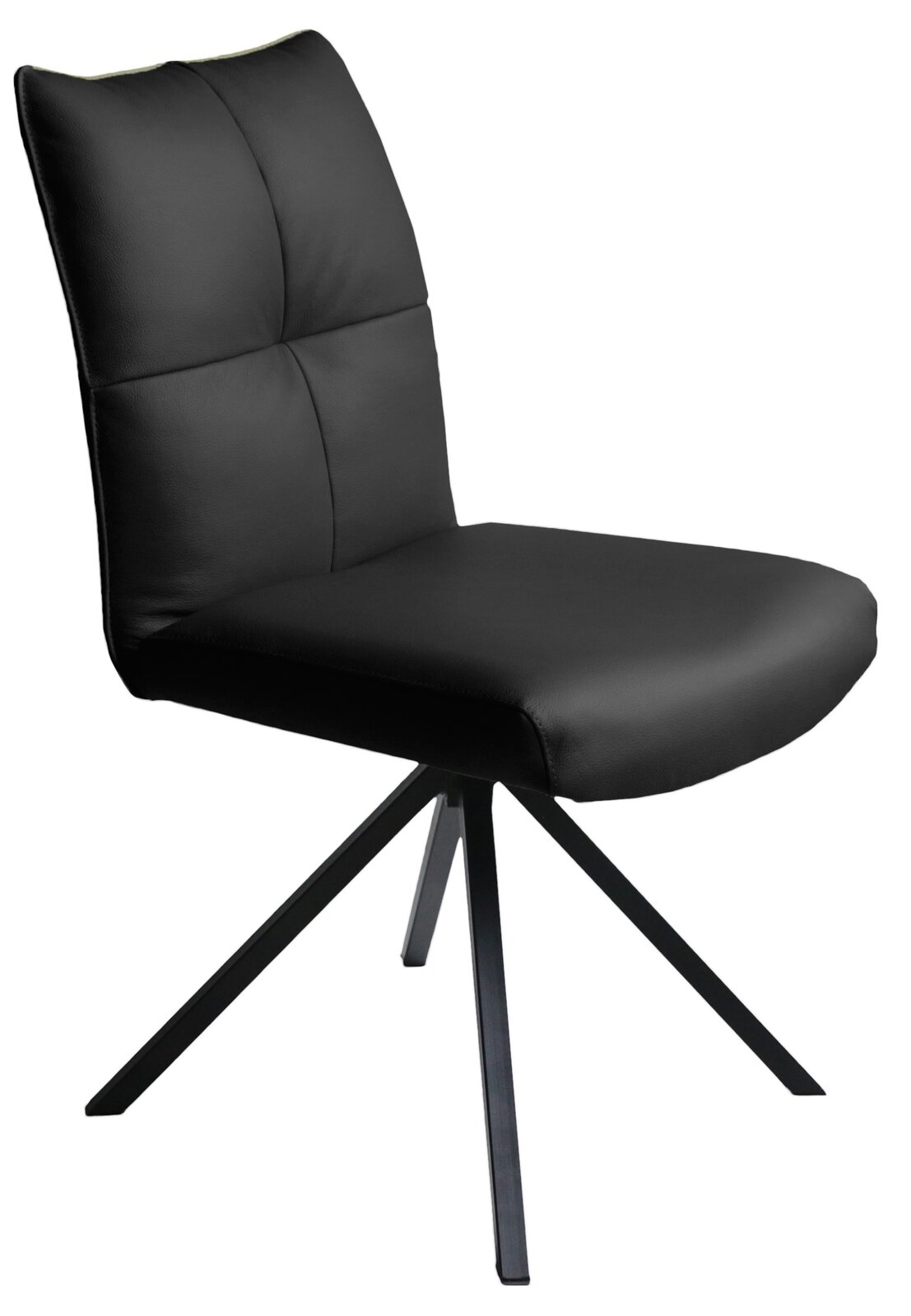 Novel Stuhl NIZZA Moderner schwarzer Stuhl mit gepolsterter Rückenlehne und Sitzfläche, seitliche Perspektive