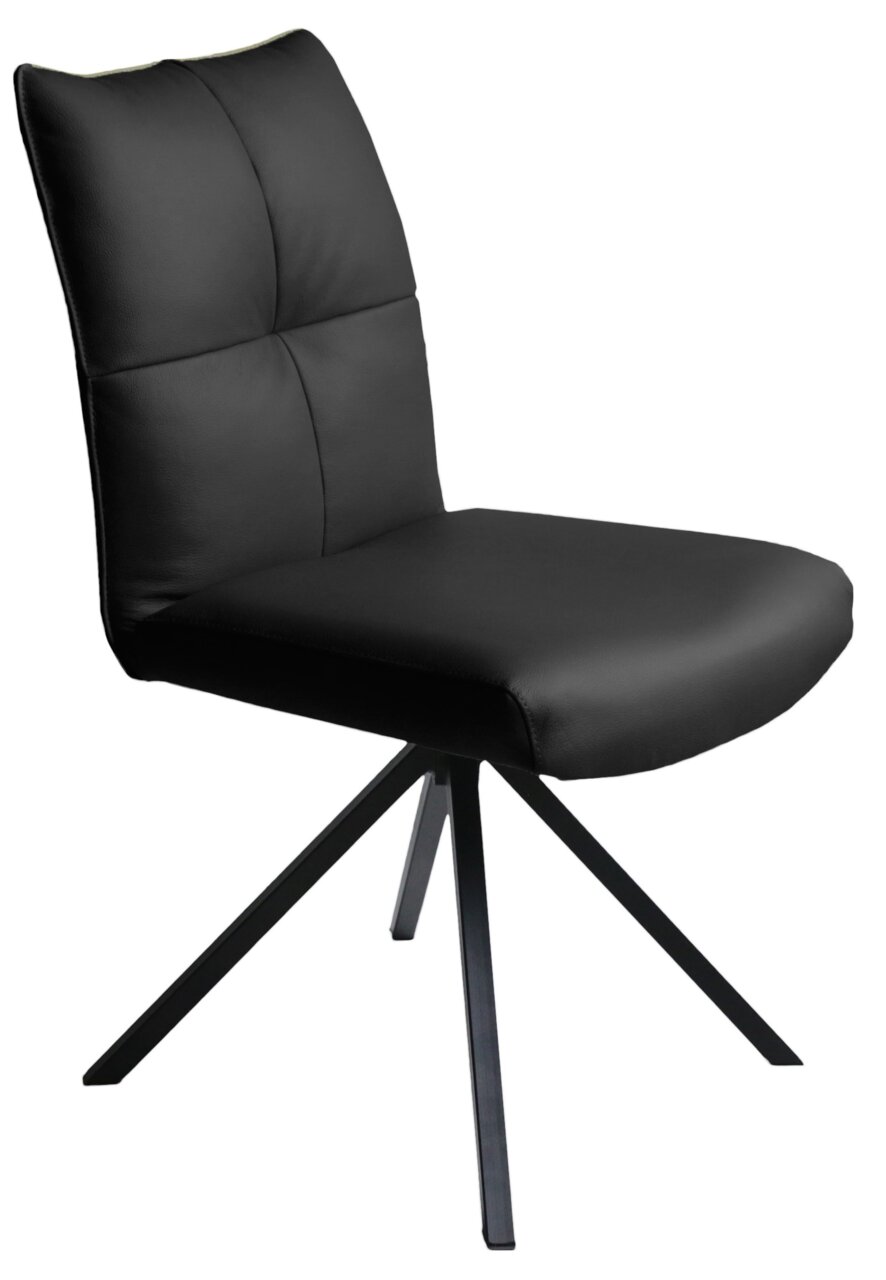 Novel Stuhl NIZZA Moderner schwarzer Stuhl mit gepolsterter Rückenlehne und Sitzfläche, seitliche Perspektive