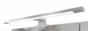 Moderne LED-Leuchte auf einem Spiegelschrank, seitliche Perspektive