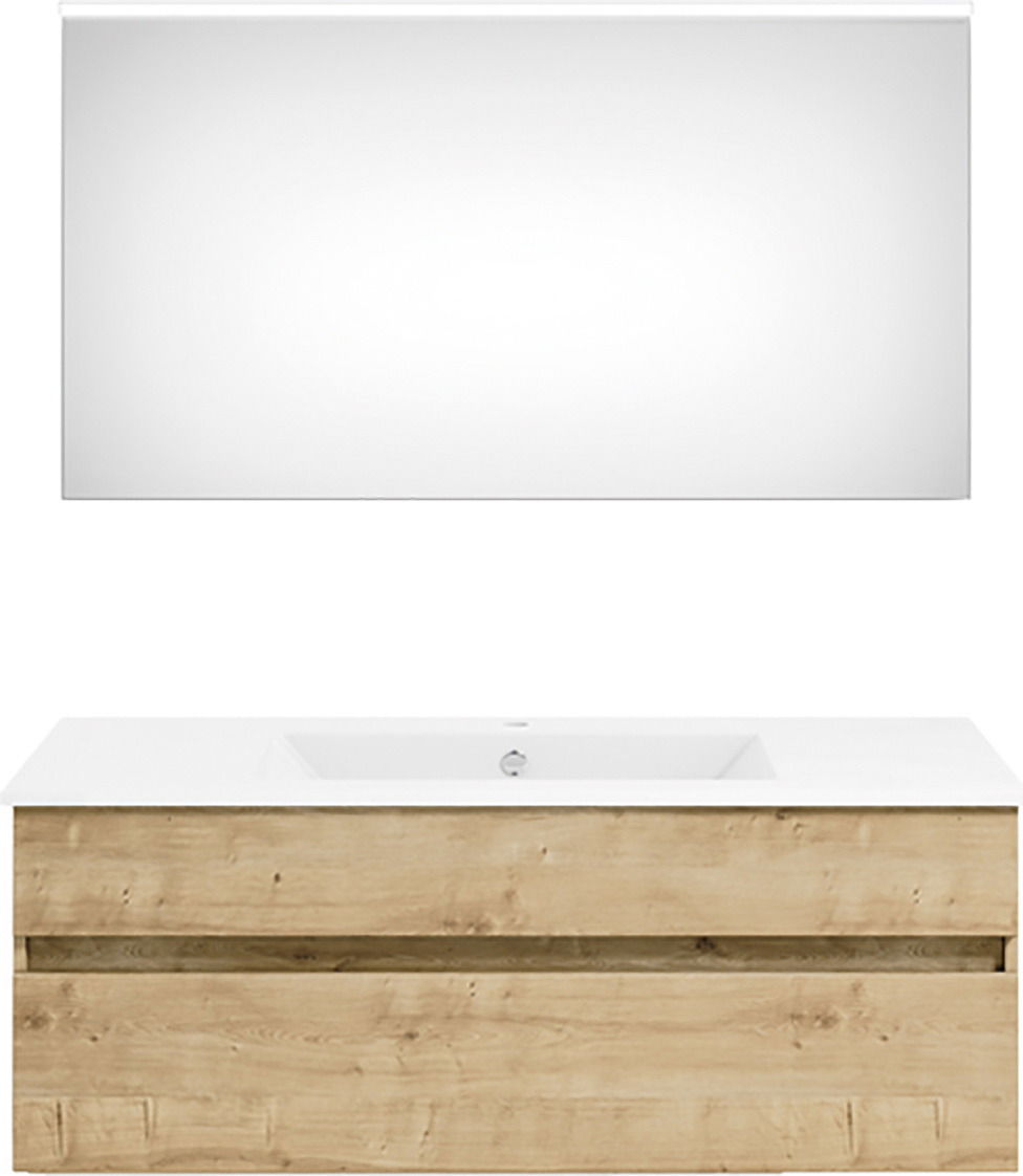 Puris Badkombination GET2YOU 21 Moderne Badkombination mit großem Spiegel und Holzunterschrank, Frontalansicht