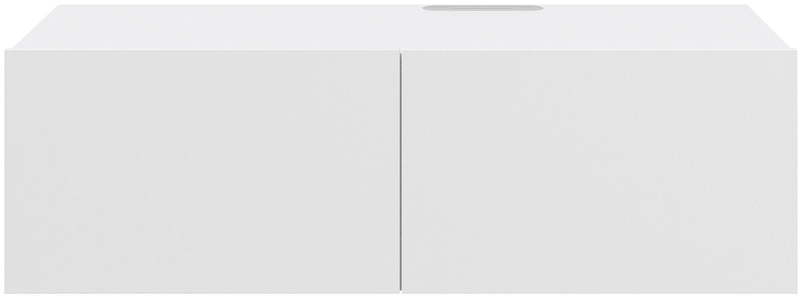 Frontansicht eines weißen TV-Hängelowboards mit zwei Türen.