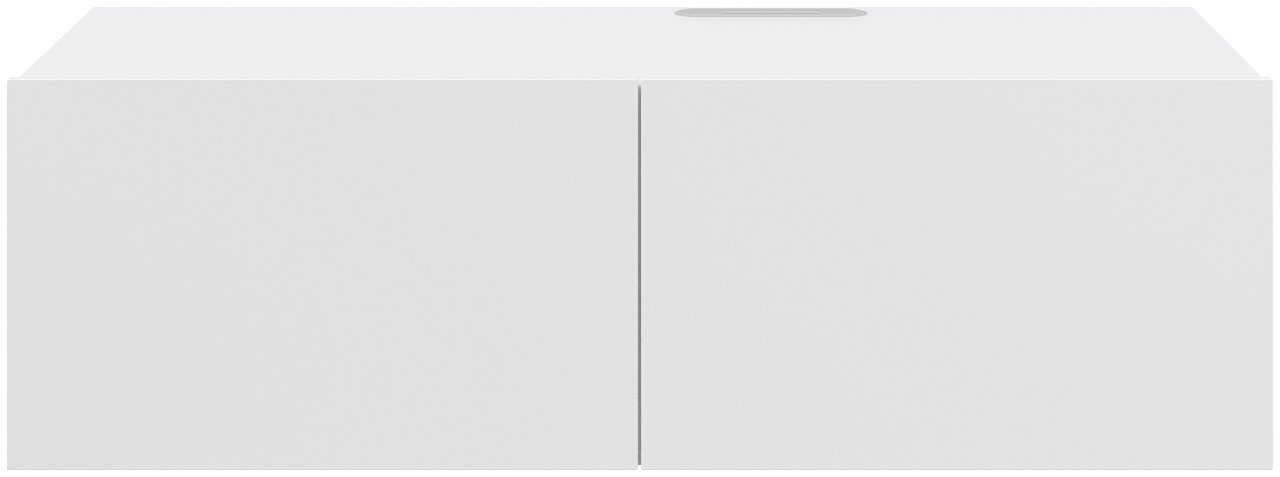 Frontansicht eines weißen TV-Hängelowboards mit zwei Türen.
