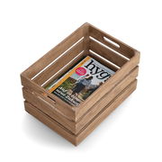 Holz-Aufbewahrungskiste mit Zeitschriften, Perspektive von oben