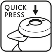 Illustration einer Isolierkanne mit Quick-Press-Verschluss, Draufsicht.