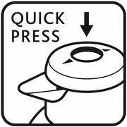 Illustration einer Isolierkanne mit Quick-Press-Verschluss, Draufsicht.