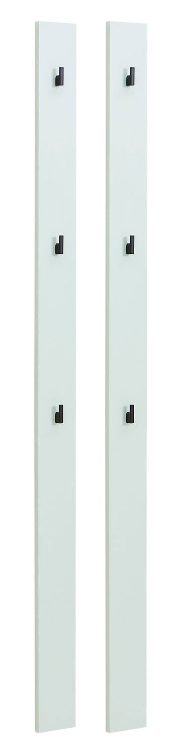 Hom´in Garderobenpaneel-Set lang JOLLY Zwei lange Garderobenpaneele mit jeweils drei schwarzen Haken, frontal abgebildet.