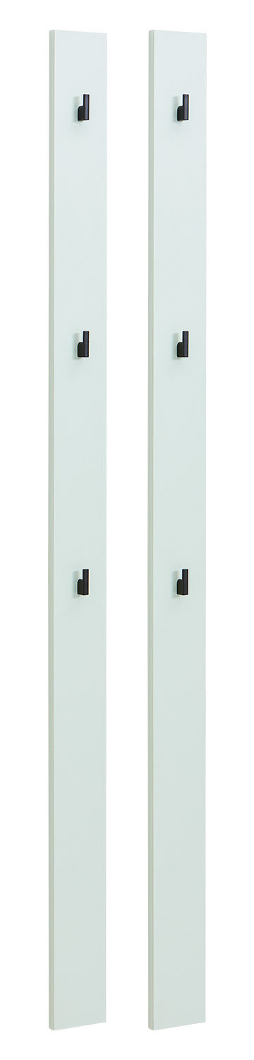 Hom´in Garderobenpaneel-Set lang JOLLY Zwei lange Garderobenpaneele mit jeweils drei schwarzen Haken, frontal abgebildet.