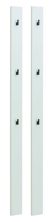 Zwei lange Garderobenpaneele mit jeweils drei schwarzen Haken, frontal abgebildet.