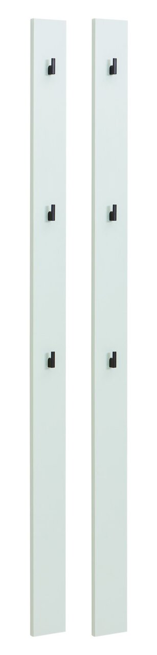 Hom´in Garderobenpaneel-Set lang JOLLY Zwei lange Garderobenpaneele mit jeweils drei schwarzen Haken, frontal abgebildet.