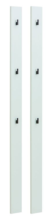 Zwei lange Garderobenpaneele mit jeweils drei schwarzen Haken, frontal abgebildet.