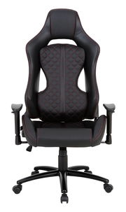 Gaming Stuhl in schwarzem Leder mit roten Nähten, Vorderansicht
