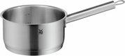 Roestvrijstalen steelpan met maatverdeling en lange handgreep, zijaanzicht