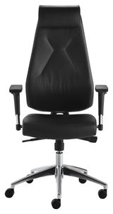 Schwarzer Chefsessel aus Leder mit verstellbaren Armlehnen und Chromfußkreuz, Frontalansicht