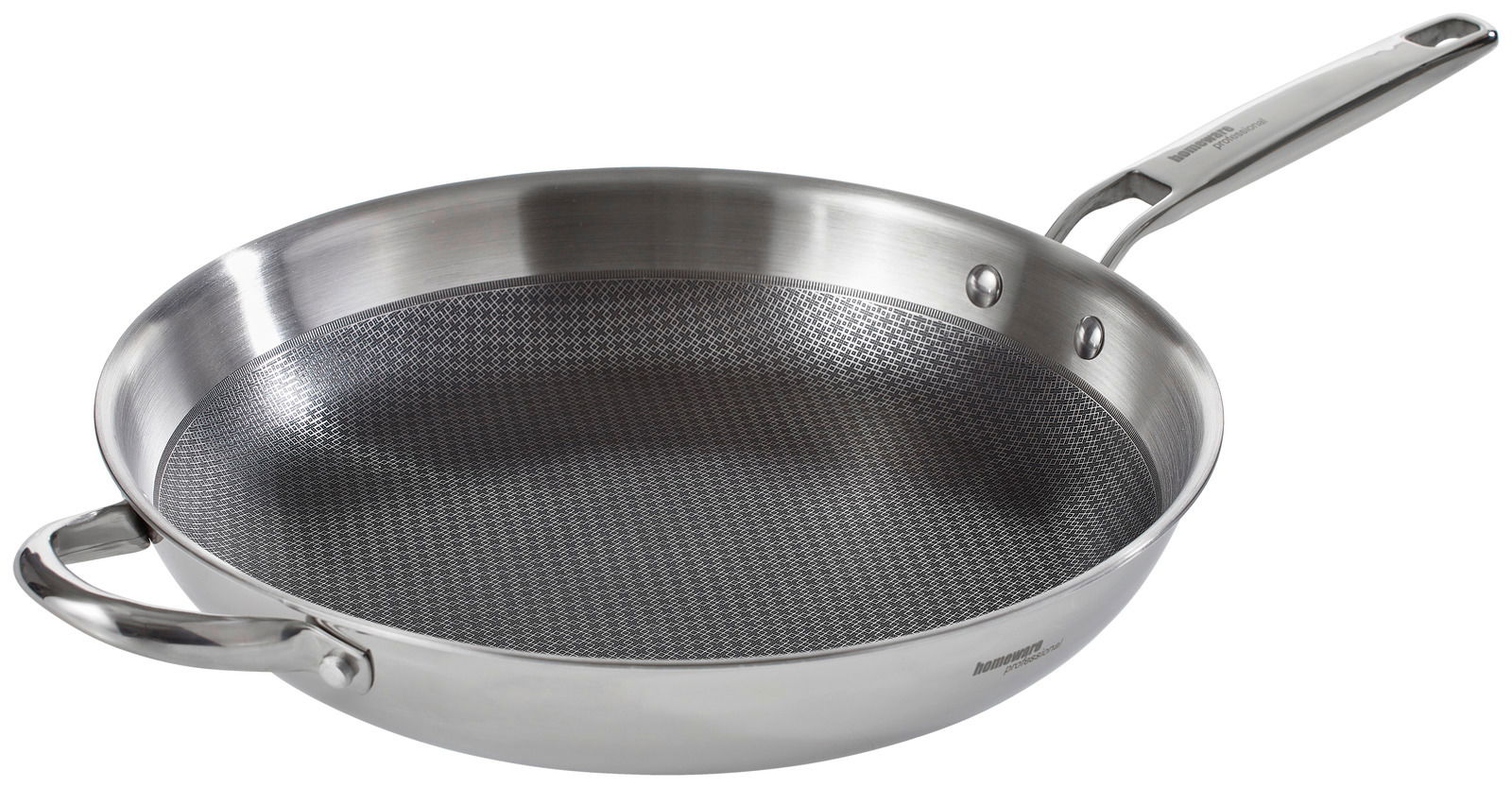 Schmorpfanne Cucina Perfetta aus Edelstahl mit Antihaftbeschichtung, seitliche Perspektive