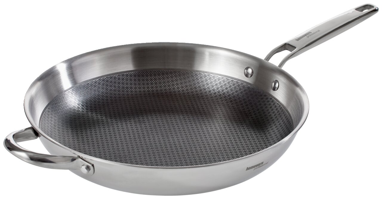 Schmorpfanne Cucina Perfetta aus Edelstahl mit Antihaftbeschichtung, seitliche Perspektive