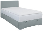 Boxbett 120 in grauem Stoffbezug, seitliche Perspektive
